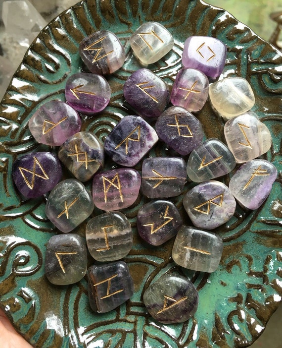 Rainbow Fluorite Crystal Runes Rune Set gemstone by ShaktiStudios