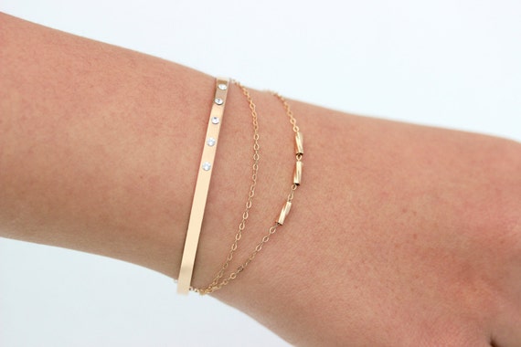 Delicate Tiny Tube Bar Bracelet 14K Gold Fill Double by hotmixcold