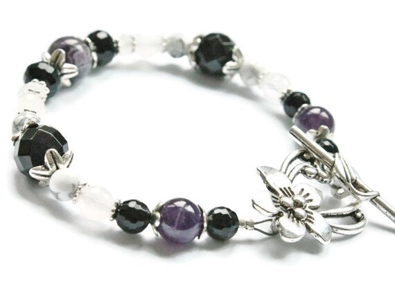 De Stress Anti Anxiety Gemstone Bracelet With Amethyst Black 3314