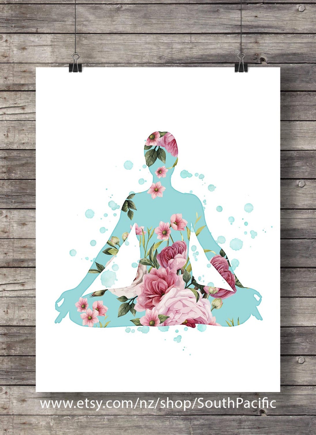 Yoga art print Floral yoga pose art Pilates art Printable