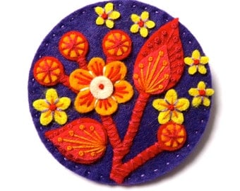 BLOSSOM felt brooch pin with freeform embroidery - scandinavian style
