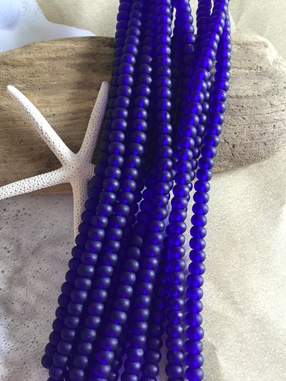 6x4 mm sea glass beads Beach Glass Rondelles cultured blue