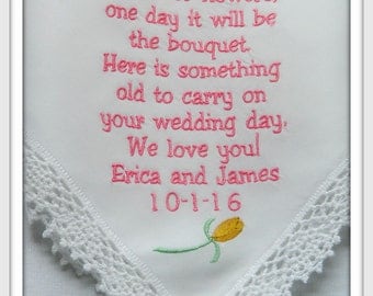 PERSONALIZED Embroidered FLOWER GIRL Handkerchief with Flower design