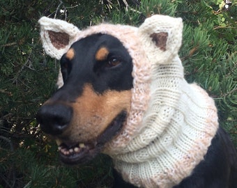 Hand Knitted Dog Snood with ears - warm and cute - will fit medium to xl dog - Dog Snood