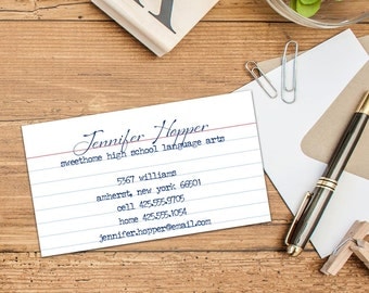 Lined Paper Calling Cards/Business Cards, Set of 50 or 100 Calling Cards, Custom Business Cards, Personalized Calling Cards, Fun Lined Paper