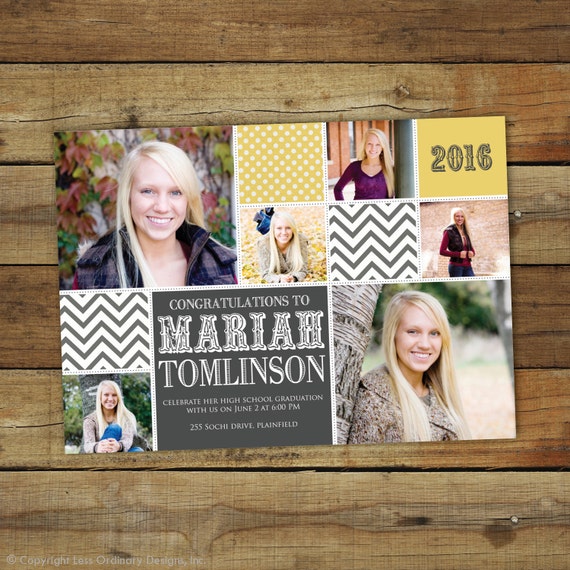 Photo collage graduation announcement and party invitation