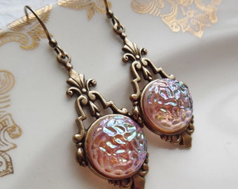 Vintage Glass Button Earrings- Pink Icing