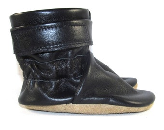 Soft Sole Black Leather Baby Boots Shoes 6 to 12 Month