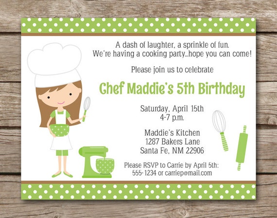 PRINTABLE Kids Cooking Party Invitation Cooking Invitation