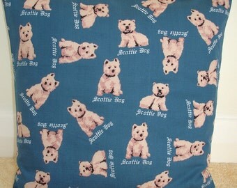 16x16 Scottie Dogs Pillow Cover 16" Westie Dog Decorative Accent Highland Terrier Cushion Slip Sham Case Pillowcase Cute Terriers Blue