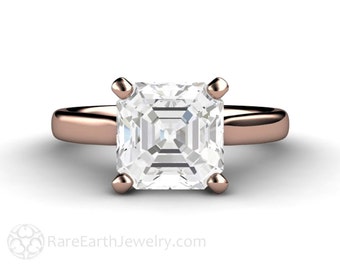 Asscher White Sapphire Engagement Ring White Sapphire Ring Solitaire Unique Engagement