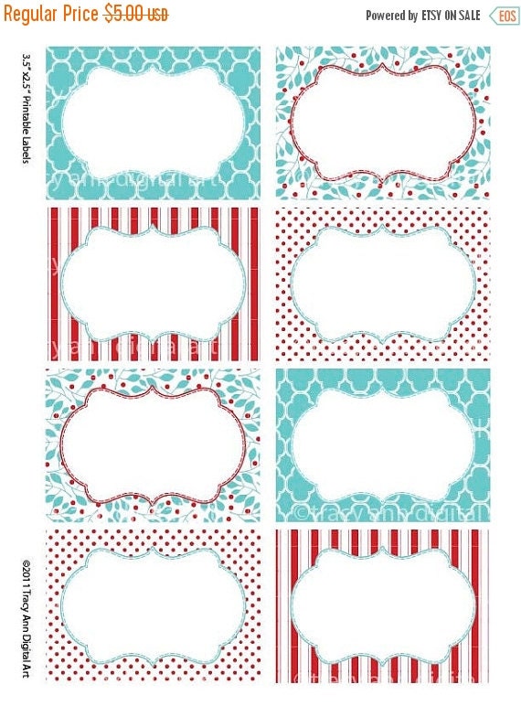 Red and Blue Print your own Labels/Cards for by TracyAnnDigitalArt