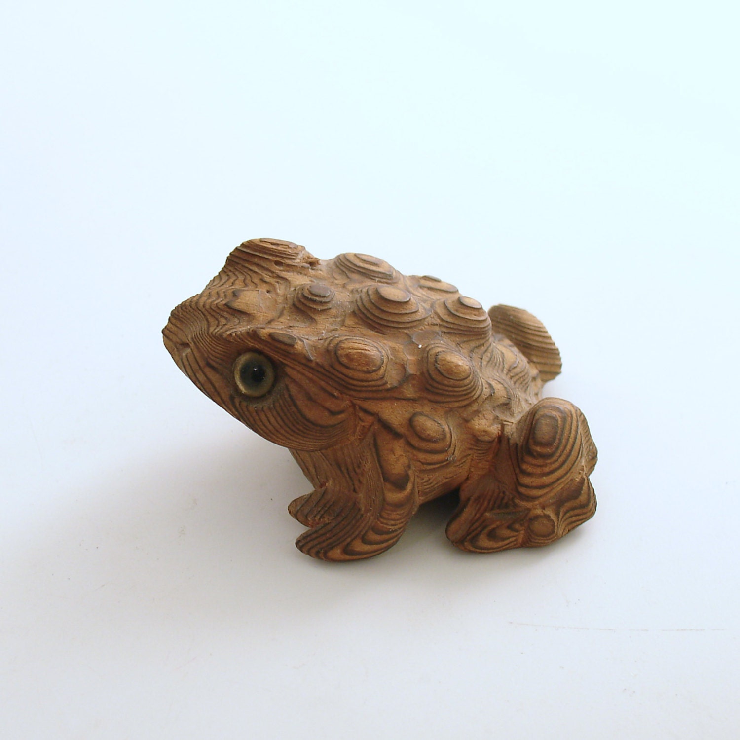Vintage Figurine Miniature Frog Cryptomeria Wood Frog Toad Mid