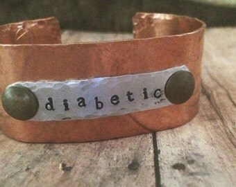 Diabetic Bracelet, Medical Alert Bracelet, Medical Bracelet, Allergies Bracelet, Pacemaker Bracelet, Medical Jewelry, Copper Cuff Bracelet