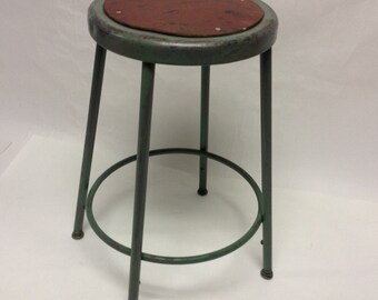 Battered Vintage Industrial Metal Shop Drafting Stool