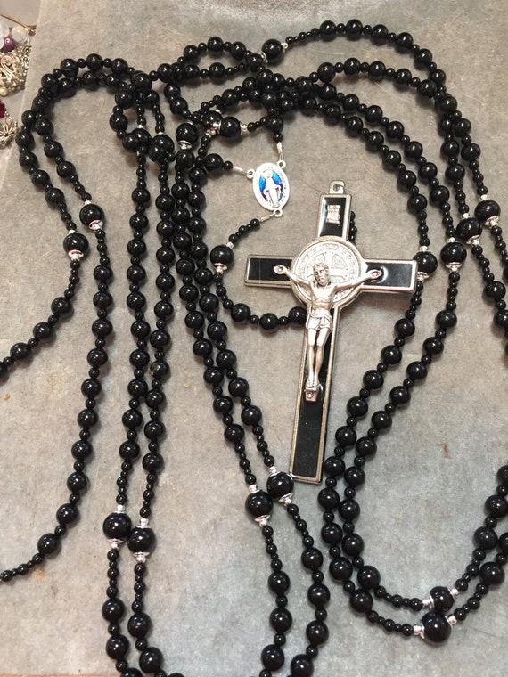 RESERVED Cable Rosary 20-decade Onyx Rosary HeartFelt Rosaries