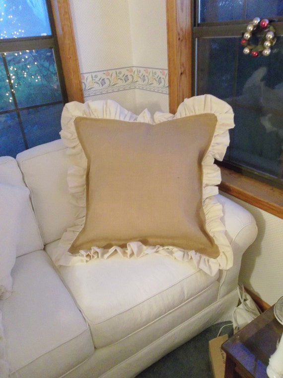 Custom Sizes Ruffled Burlap Pillow Decorative Pillow by misshettie