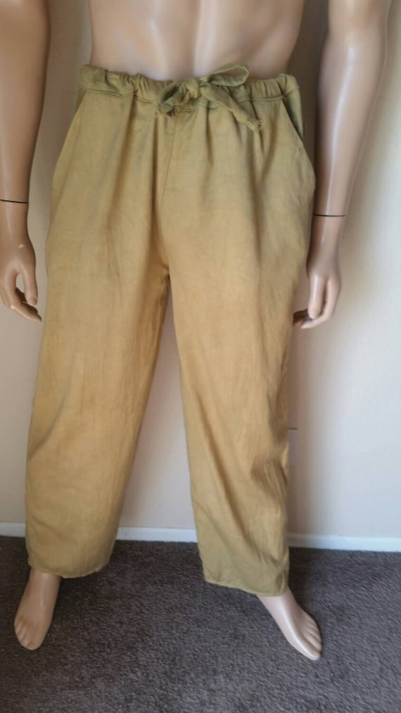 Yoga pants Mens Organic cotton gold Drawstring L grown in USA