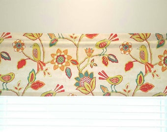 Bird Floral Valance - Richloom Cran Brook Fiesta - Colors include red, orange, magenta, green, teal and natural.