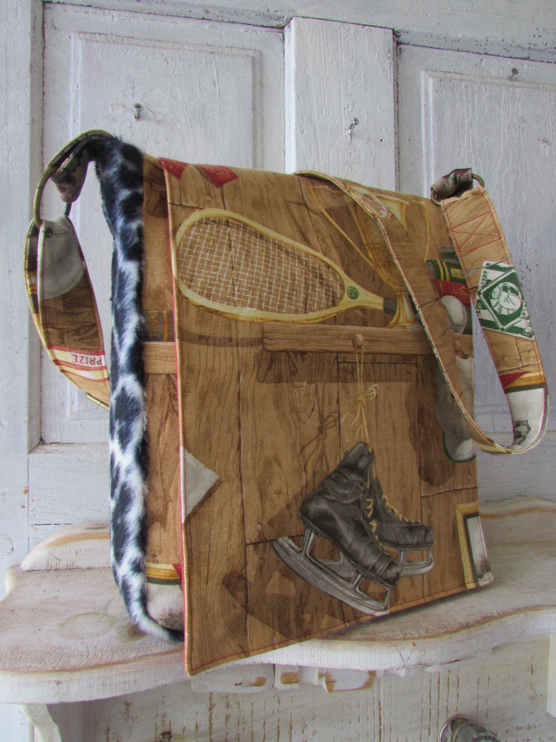 Messenger bag hand made with recycled fabrics sports