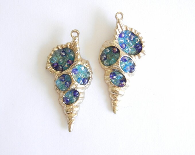 Pair of Gold-tone and Blue Turquoise Beads Seashell Charms