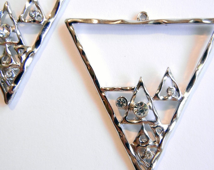 Pair of Triangle Outline Charms Silver-tone Rhinestone Accents