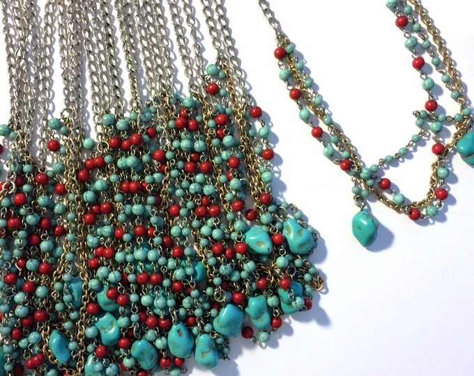 CHAINS- N478 11 Silver-tone 18 inch Fancy Finished Fashion Necklace Chains Acrylic Coral and Turquoise