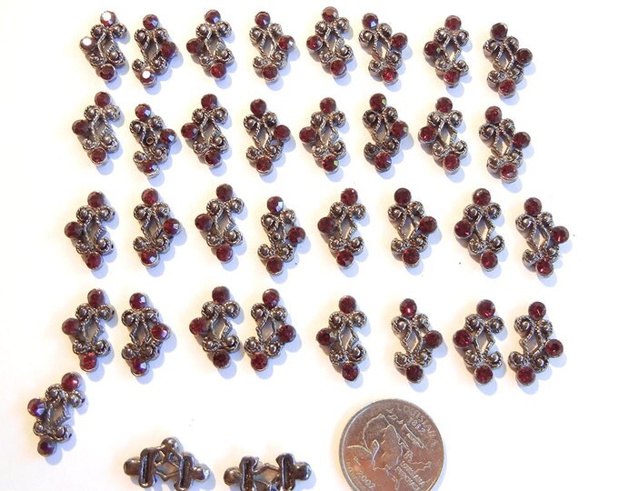37 Small Hematite and Red Rhinestone Slide Charms