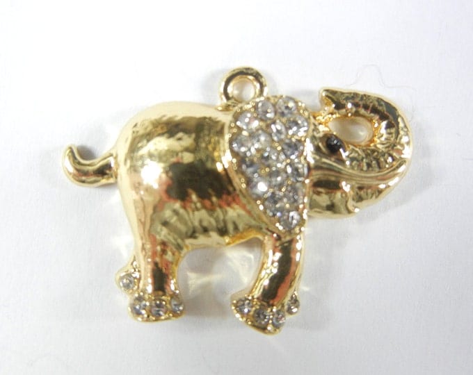 Elephant Charm Gold-tone Rhinestones