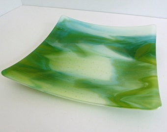 Fused Glass Plate in Streaky Blue and Green by BPRDesigns
