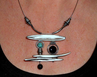 Statement necklace, asymmetric necklace, boho chic necklace, unique necklaces, funky jewelry, metal jewelry, gift for mom, designer jewelry,