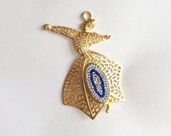1 pc Matte 22K Gold Plated Base Whirling Dervish Sufi Pendant- SUFI 78x45mm-(017-047GP)