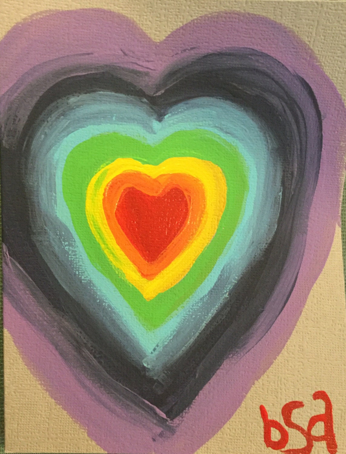 Set of two hand painted rainbow heart notecards