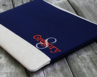 Mens ipad case|Unisex ipad air case|Ipad mini sleeve|Man Samsung Case|Monogrammed ipad pro|Personalized ipad case|Classic Navy with Linen