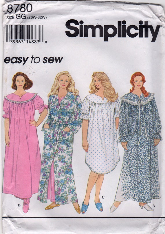 Simplicity 8780 Womens Robe Nightgown 2 Lengths Pattern Plus