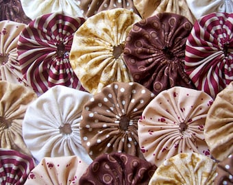 Wedding Fabric Flower YO YO 40 BEIGE Brown Tan 2 Inch Barrette Hair Clip Trim Applique
