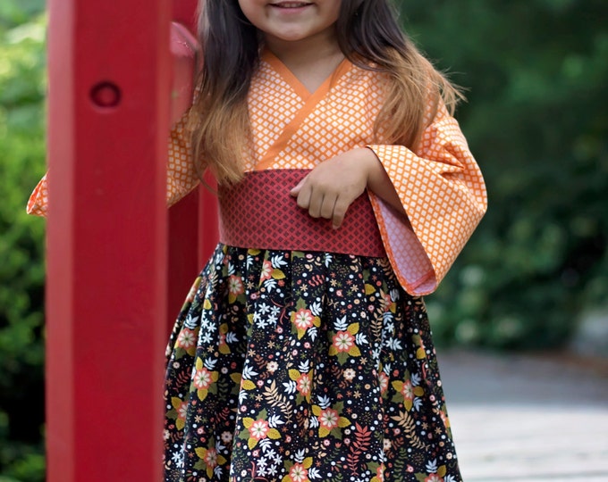 Little Girls Dresses - Kimono Dress - Dress Toddler Girl - Woodland Dress - Boutique Dress - 2T to 7 years