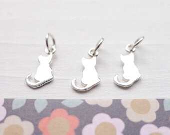 Tiny Cat Charm Little Kitty Pendant for Kitten Jewelry Sterling Silver (CNA1433)