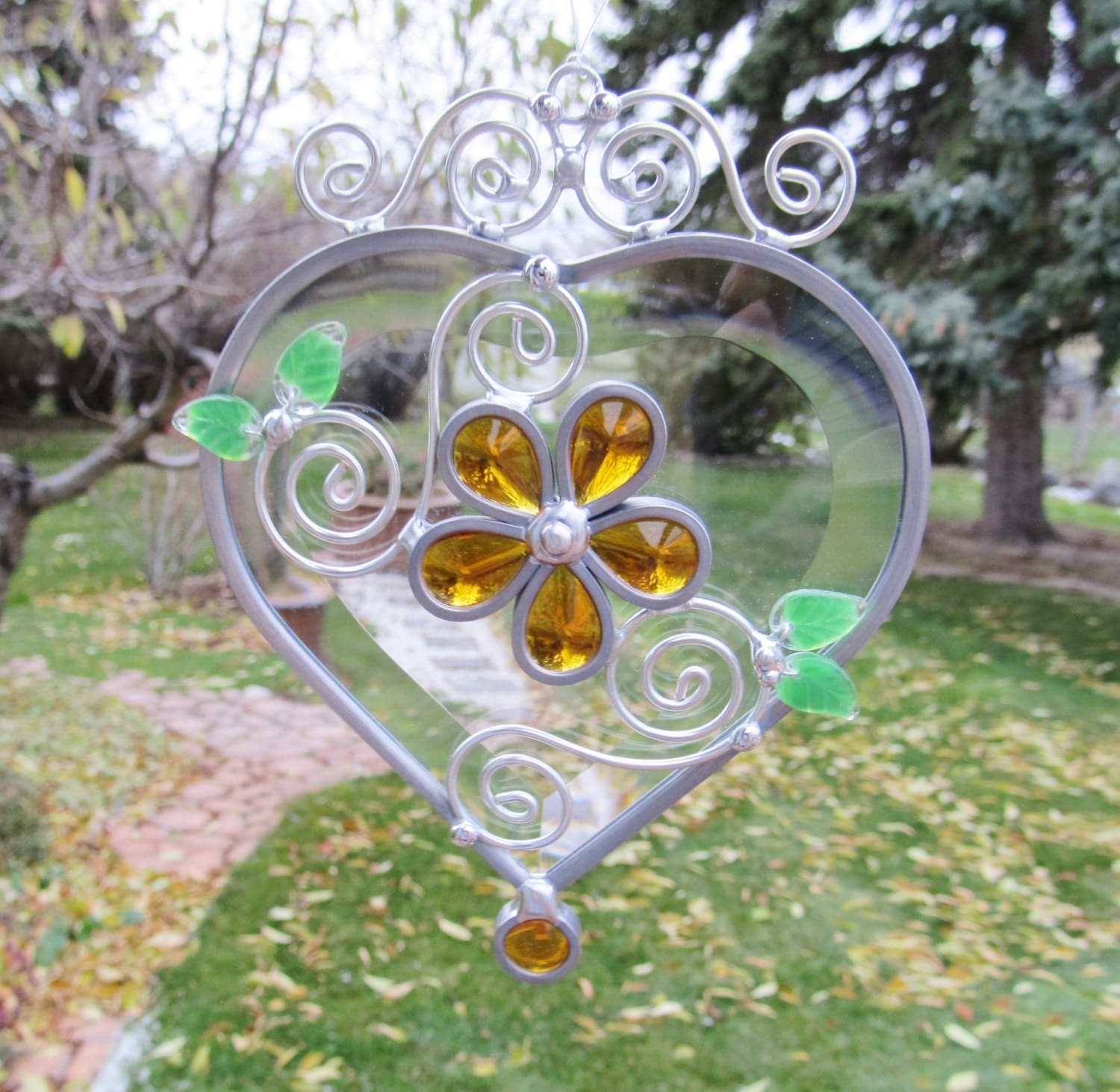 Heart Stained Glass Suncatcher Heart Suncatchers by JasGlassArt