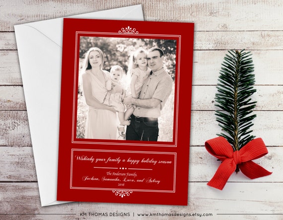 Traditional Photo Holiday Card - Christmas Photo Card - Red Holiday Card - New Years Photo Card - Personalized Holiday Card - WH140 Il_570xn
