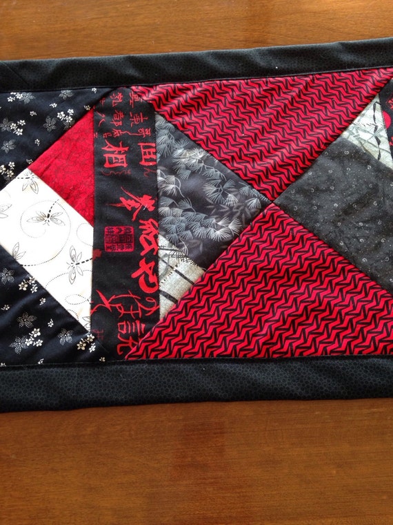 Asian table runner black white and red table runner