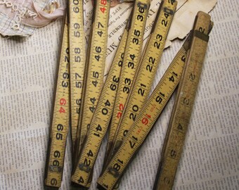 Natural Wooden Extension RULER with Side Out- Vintage Measurement- Old Ruler- Rustic Yellow Ruler- Primitive Tool- J06