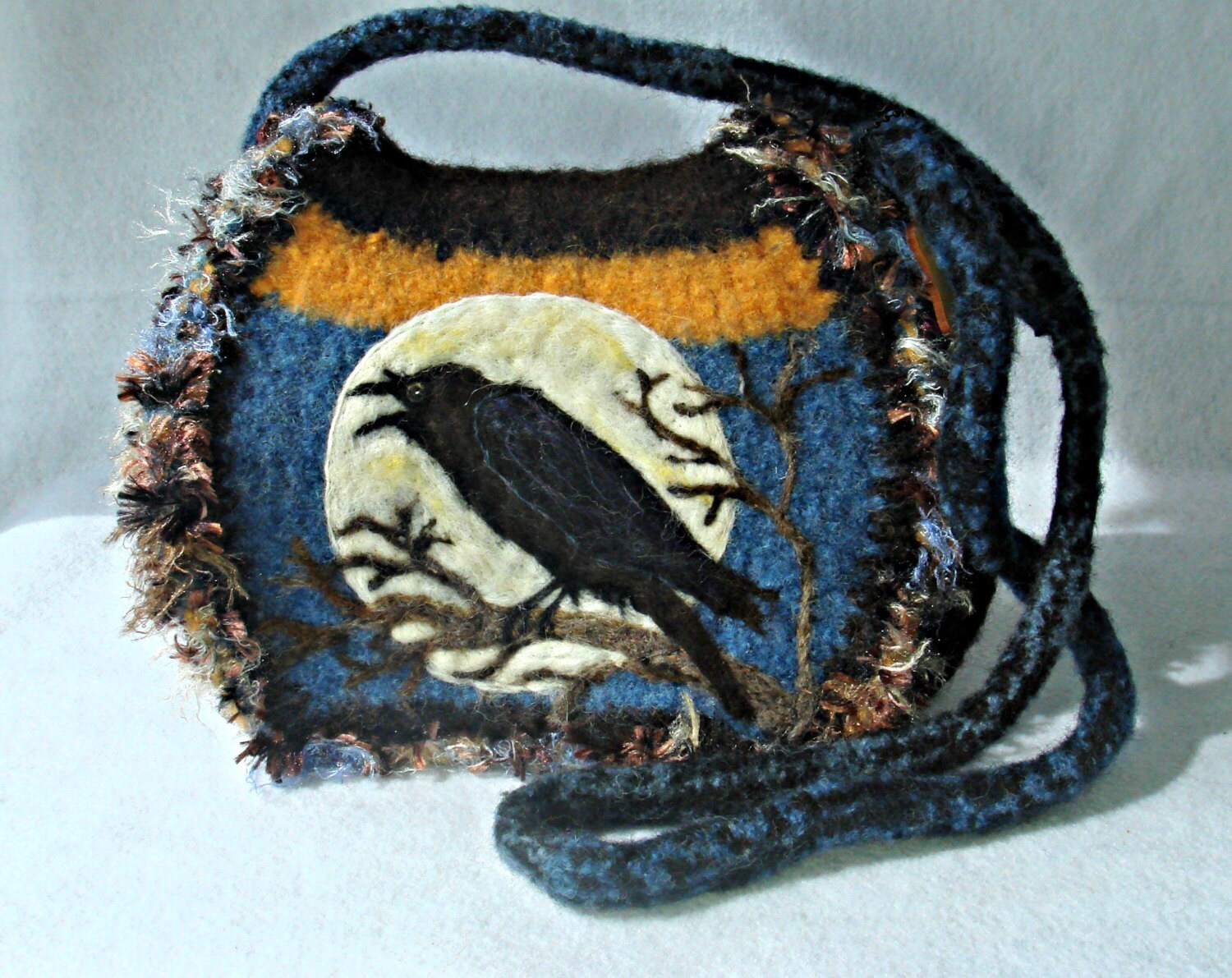 CIJ Felted purse,felted handbag, raven art, crow art, raven and moon Etsy On Sale