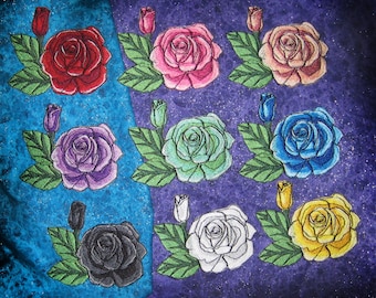 Rainbow Roses Rose Iron on patch pick your color