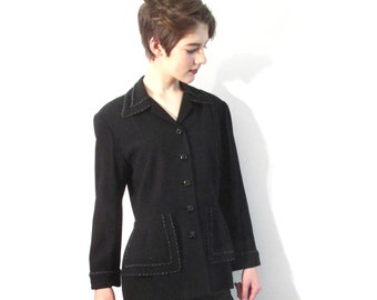 Black Beaded Vintage ZELDA Jacket from BASIA DESIGNS Private Collection - Free U.S. Shipping