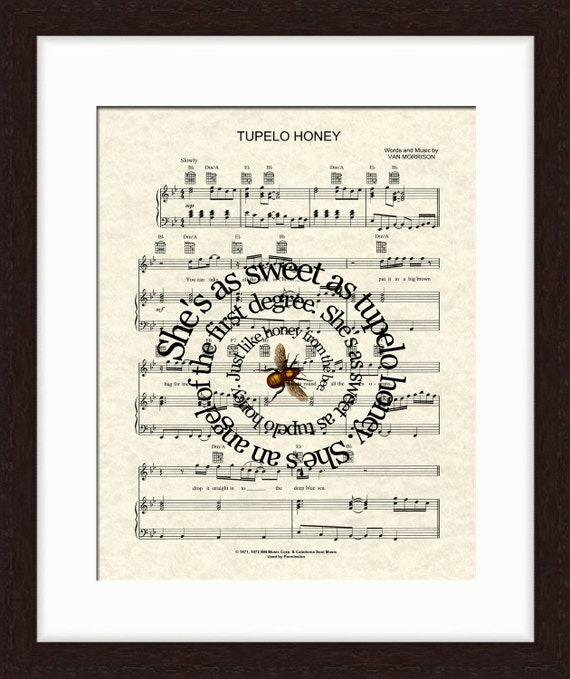 Tupelo Honey Song Lyric Sheet Music Art Pirnt By WordsandMusicArt   Il 570xN.1108550993 G7fa 