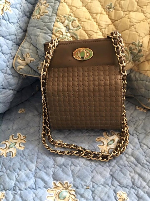 Vintage Brown Quilted Bag gold Chain Strap Purse 80s