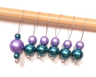 Knitting Stitch Markers Beaded Dark Teal Purple Snagless Snag Free Knitting Markers