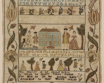 Colonial Sampler Antique Embroidery Pattern Museum Sampler Created In 1786 By A 10 Year Old---This Pattern Is A Remake Of Original--