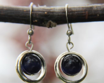 boucles d'oreilles argent, bijoux mode, Boucles d'oreille noires,earl earring,mode jewelry, earrings,gift, bal, perle, silver, round, cercle